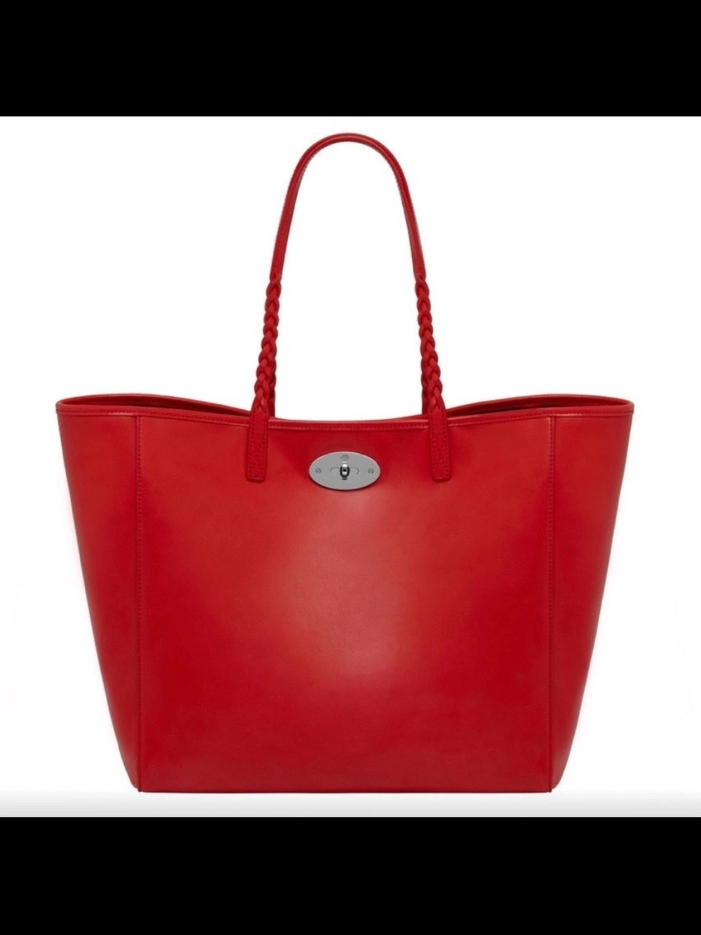Mulberry Red Leather Tote with Braided Shoulder Handles